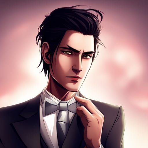 Anime Butler with Sadistic Grin in Detailed Digital Art