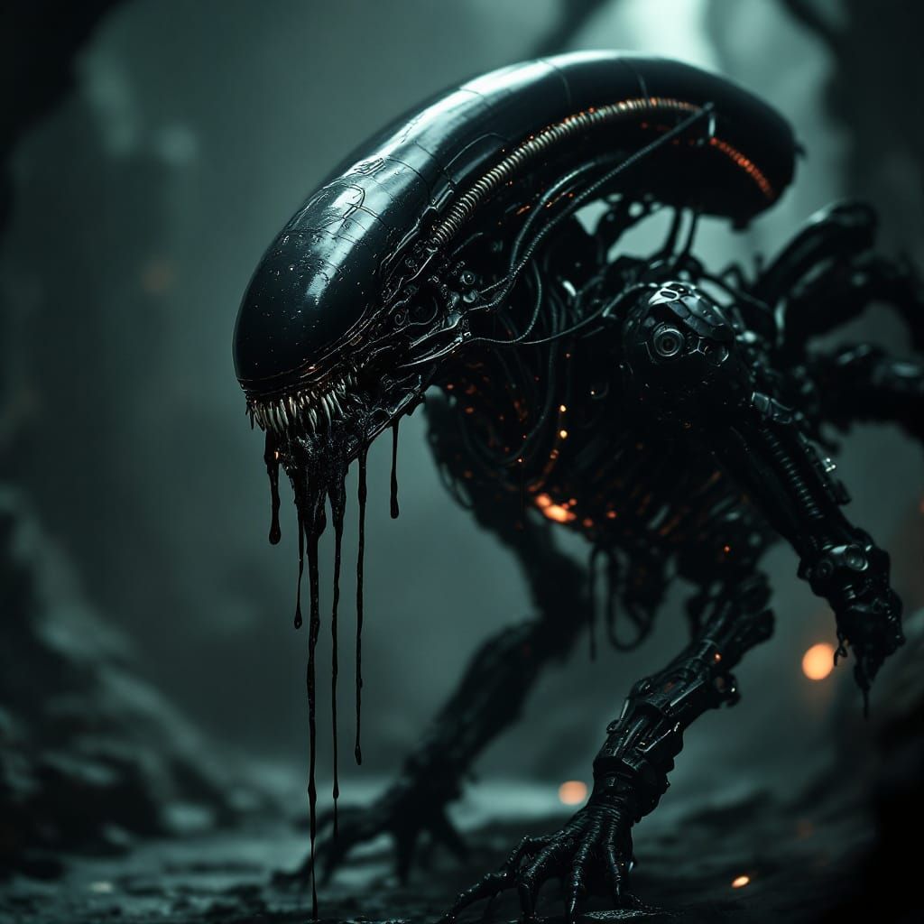 Biomechanical Xenomorph With Pharyngeal Jaw in Dark Style