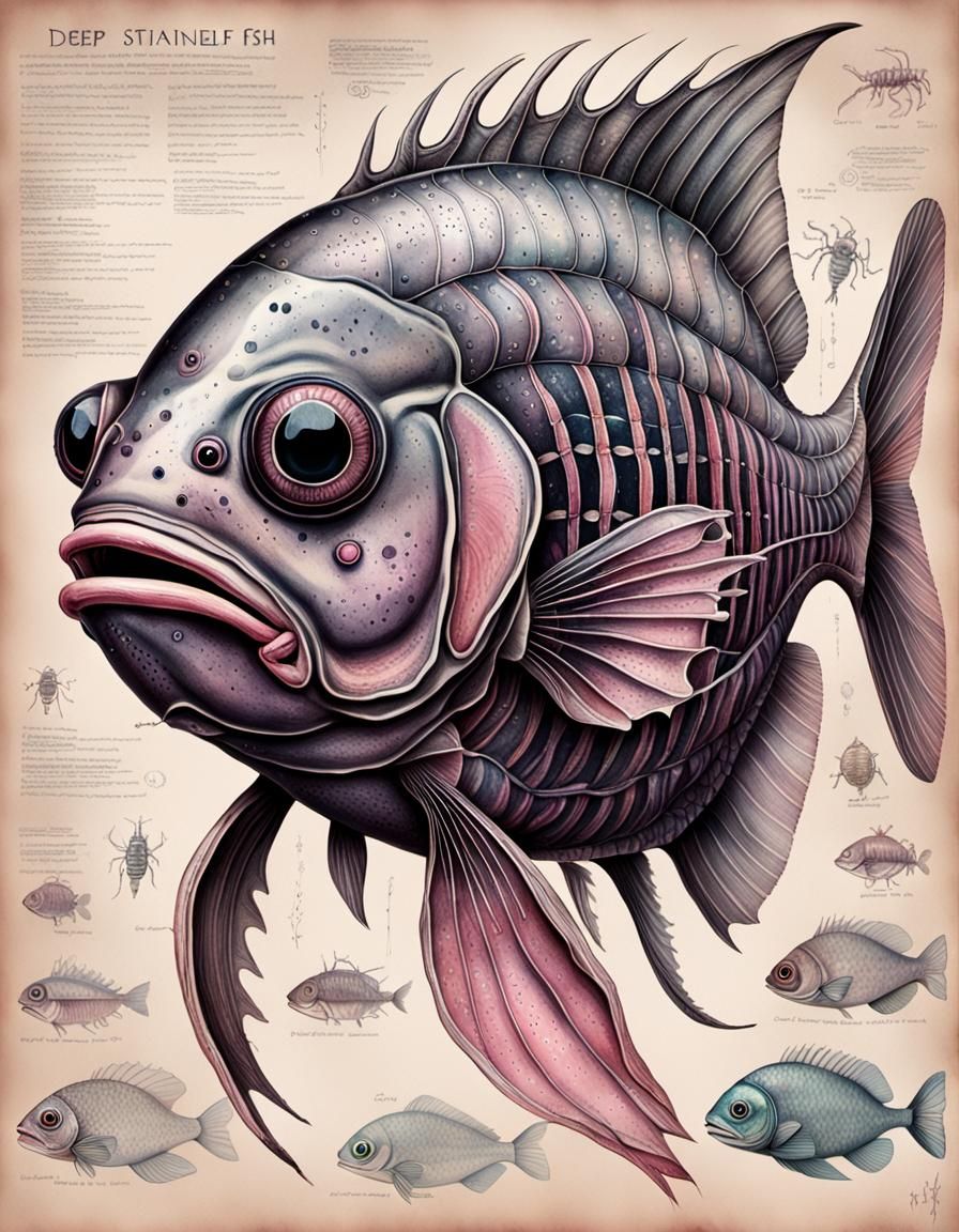 Detailed Ink Drawing of a Deep Sea Fish