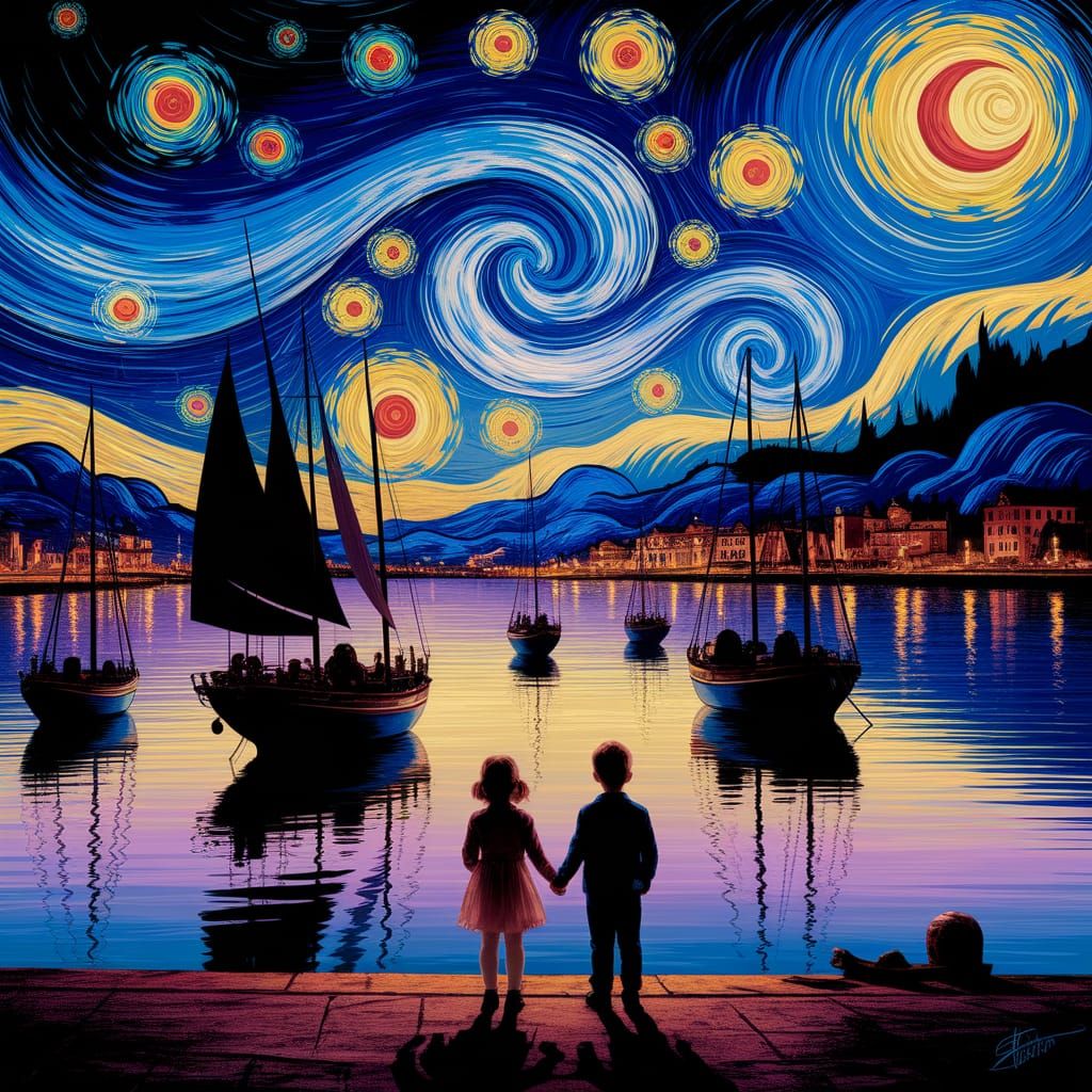 Serene Harbour Scene Under Starry Night Sky