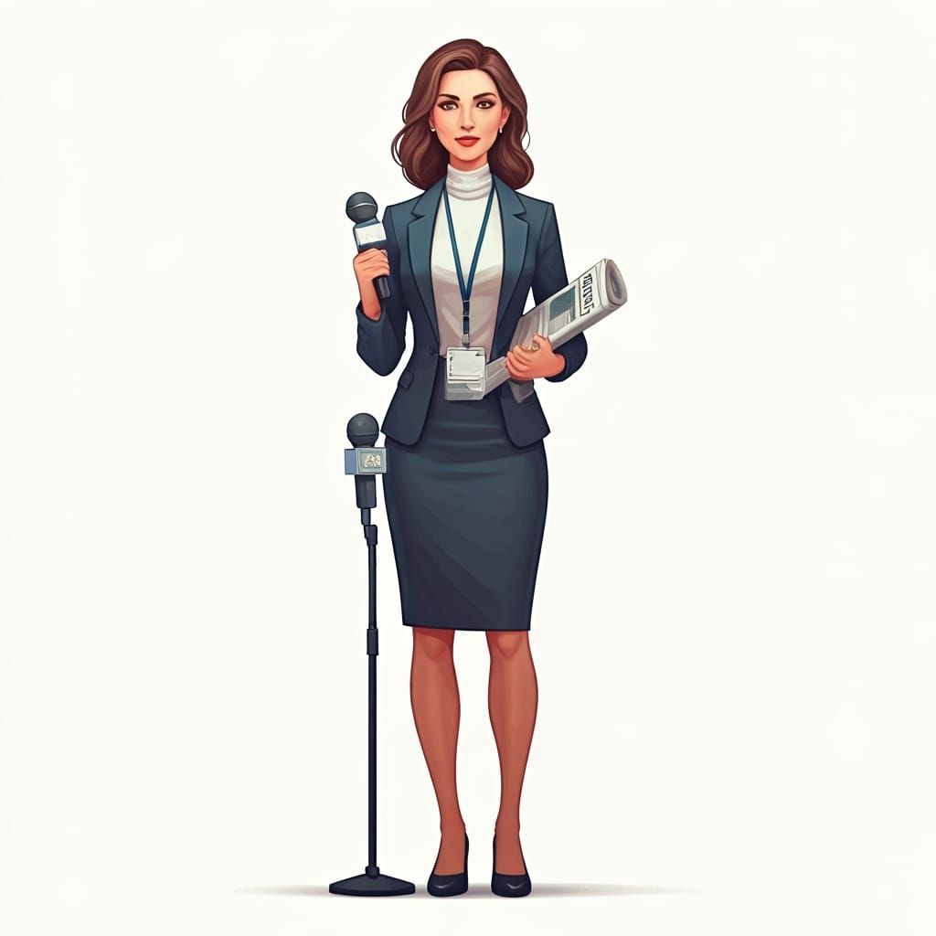 Cartoon Style Journalist in Fitted Blazer