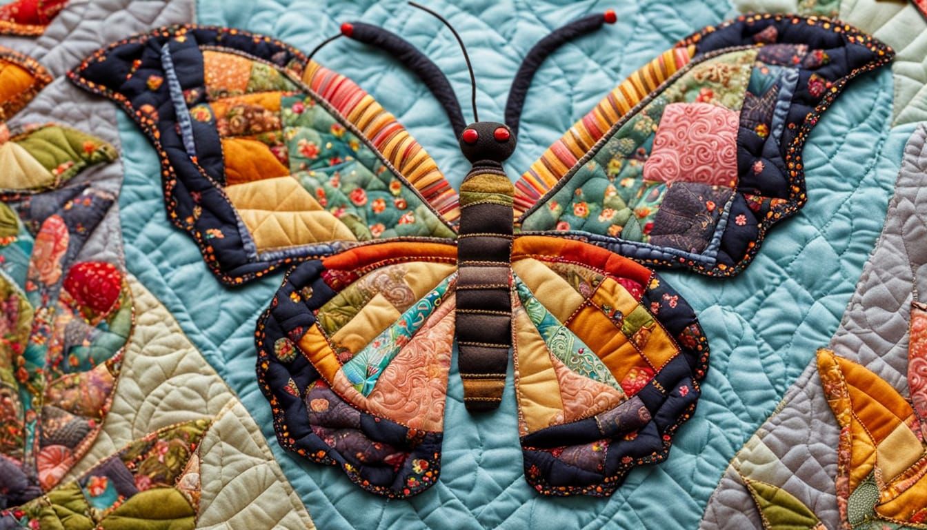 Vibrant Patchwork Butterfly Perched on a Finger