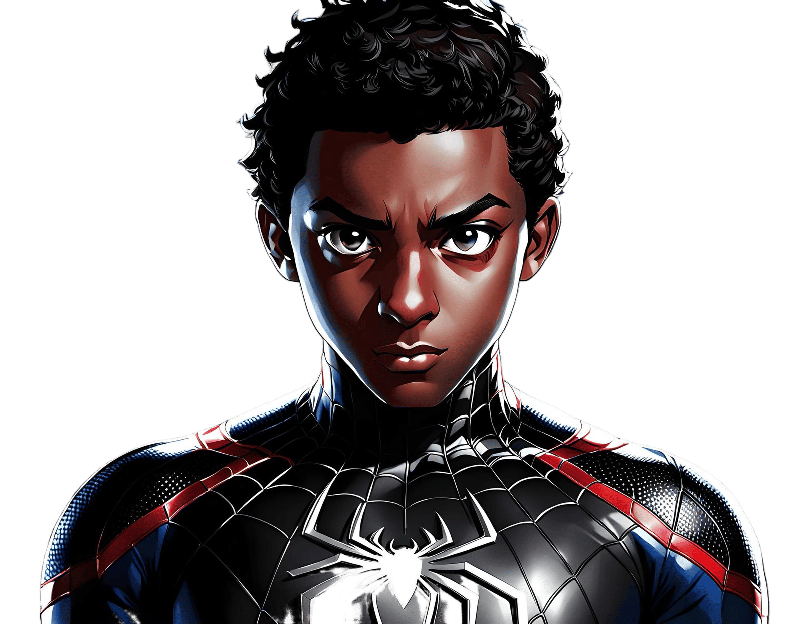 Miles Morales Spider-Man in Detailed Black and White Art