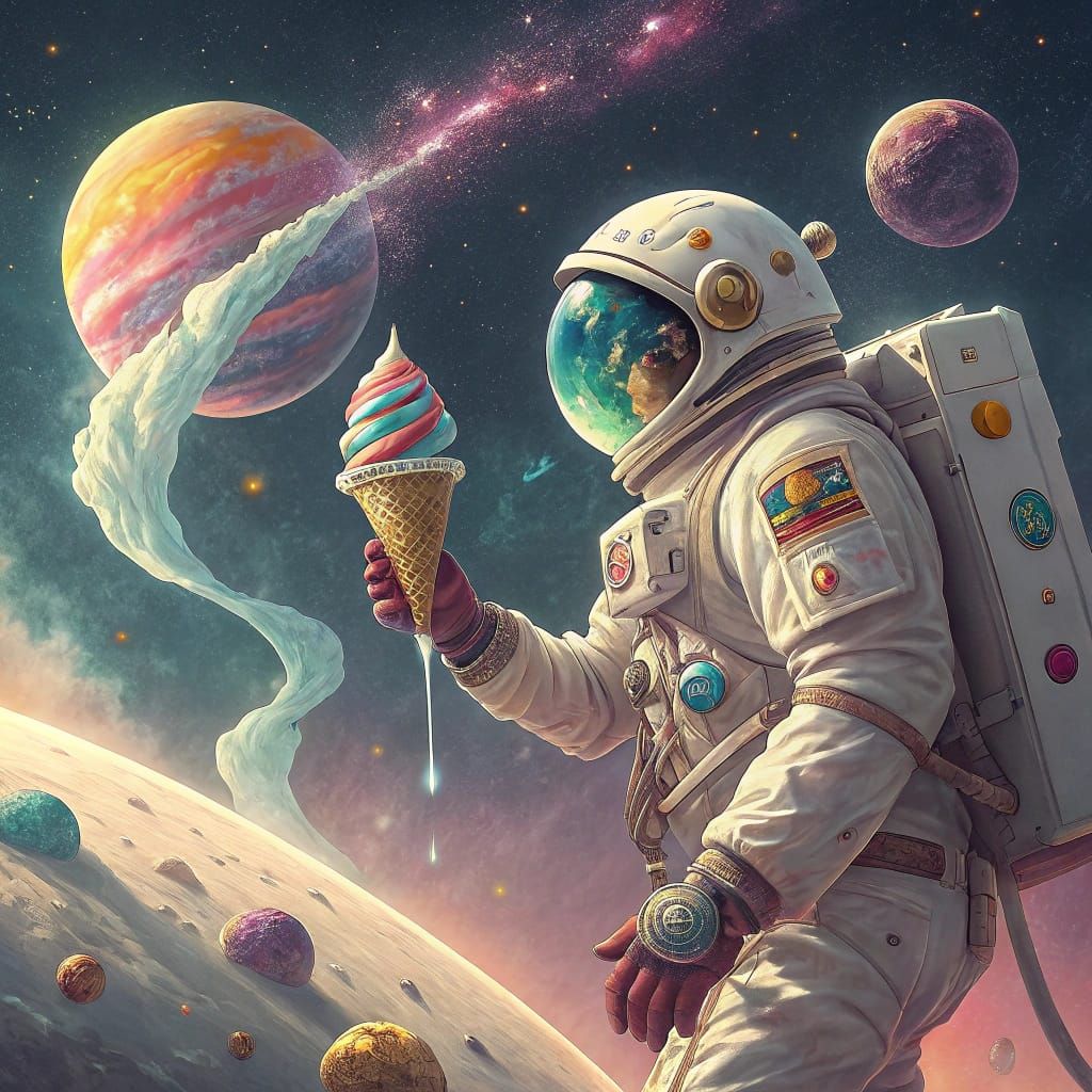 Astronaut Savoring Ice Cream in Cosmic Space
