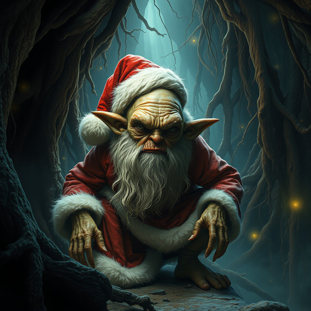 Gollum as Santa Claus in Mystical Cave