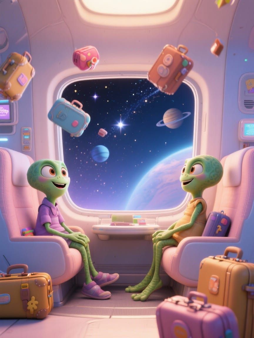Pixar-Style Aliens in Futuristic Spaceship