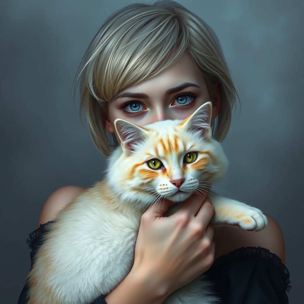 Mystical Woman and Majestic Cat in Ethereal Glow