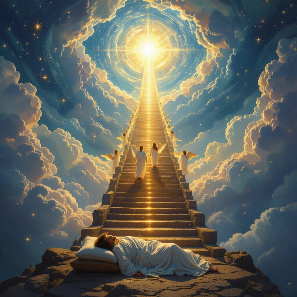 Jacob's Ladder Celestial Scene with Angels Ascending