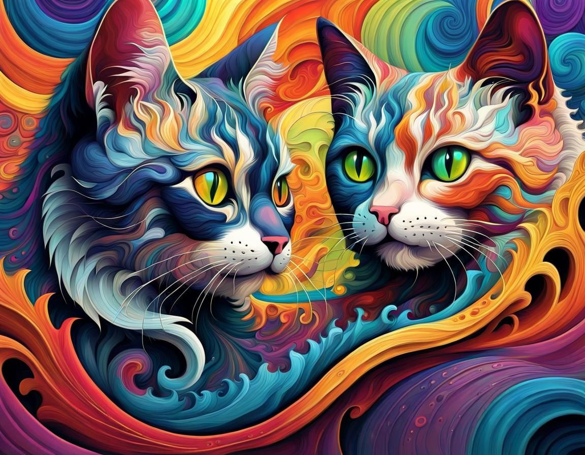 Cats Painting a Mural with Abstract Fractals