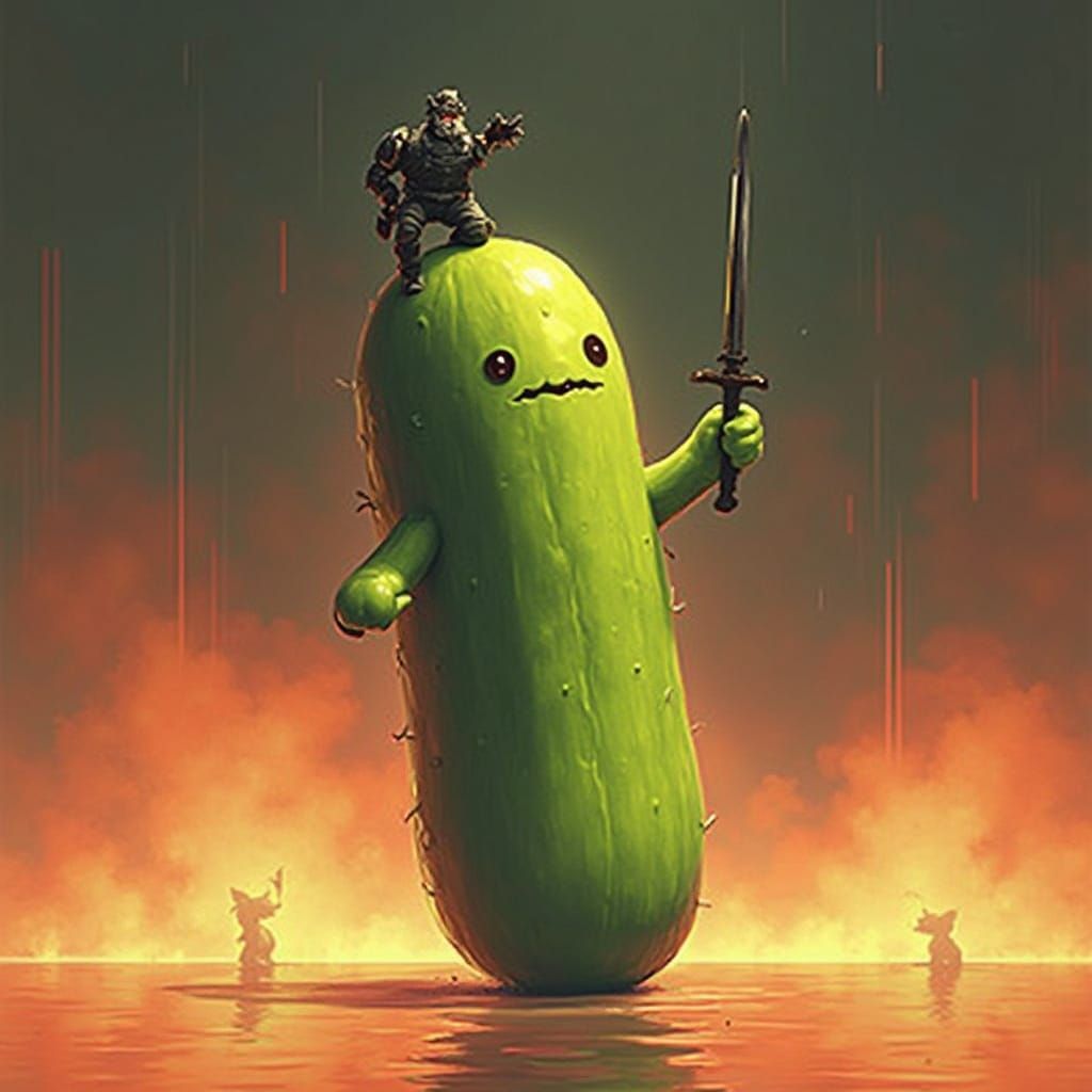 Glitch Art Silhouette of a Warrior Pickle in Combat Gear