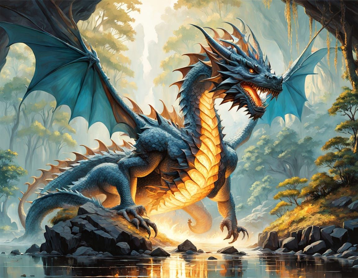 Crystal Dragon Emerge from Misty Cave in a Photorealistic Sc...