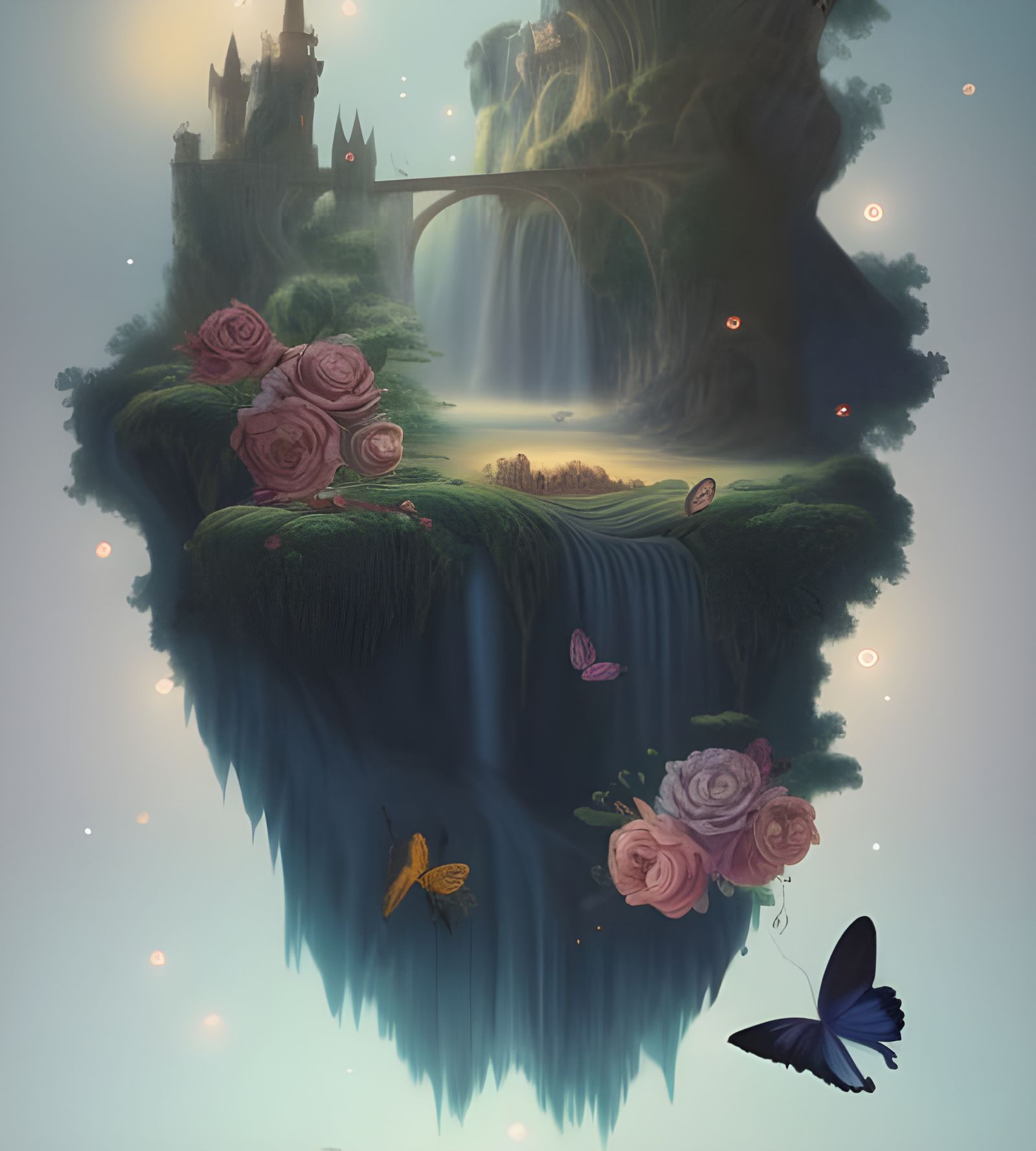 Floating Island with Butterflies: A Digital Illustration