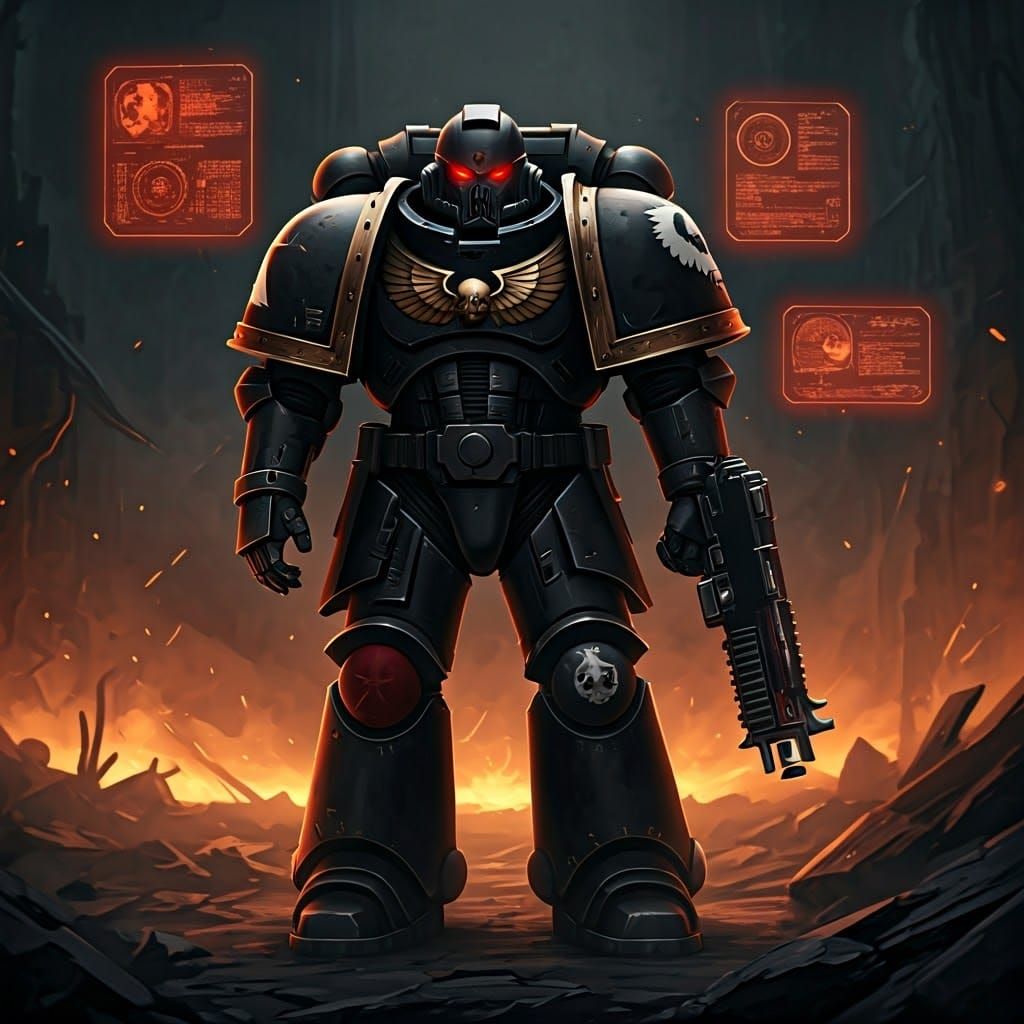 Warhammer 40k Space Marine in Black and Red Power Armor