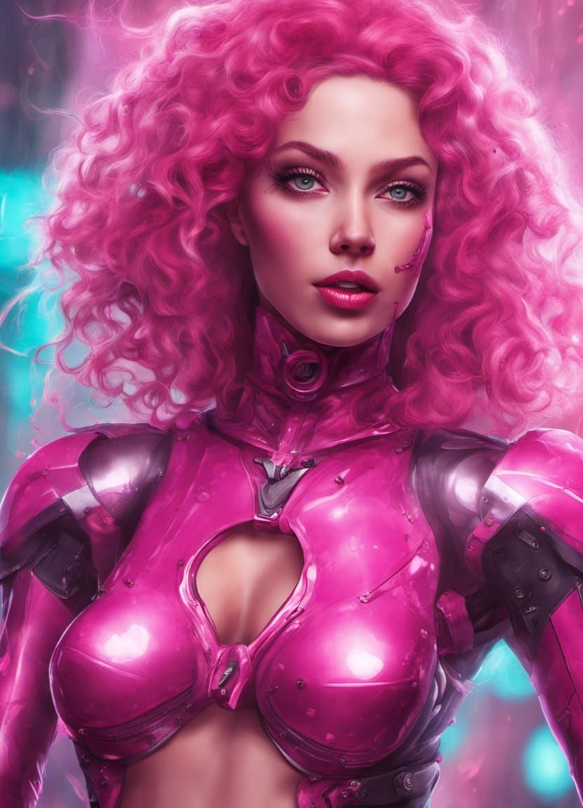 Cyborg Girl with Hot Pink Latex Outfit