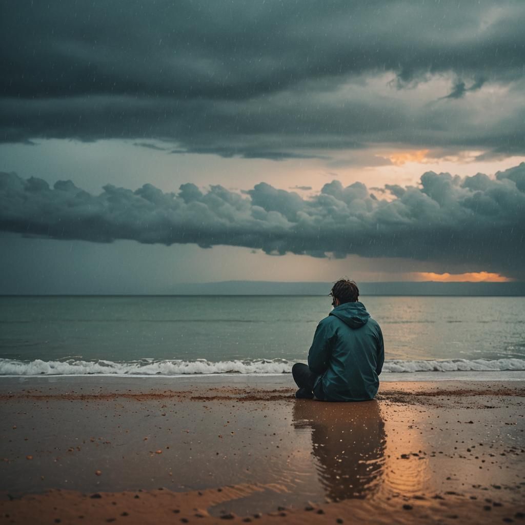 Moody Beach Scene in Surreal Style