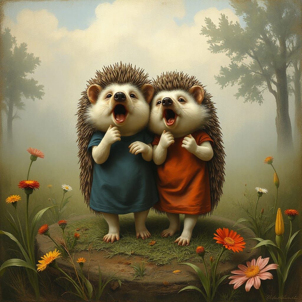 Misty Field Song: Caricature Hedgehogs in Lippi and Miro Sty...