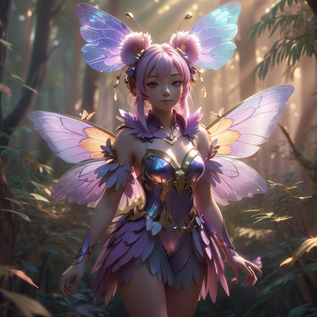 Whimsical Koala Girl with Butterfly Wings in 3D Anime Style