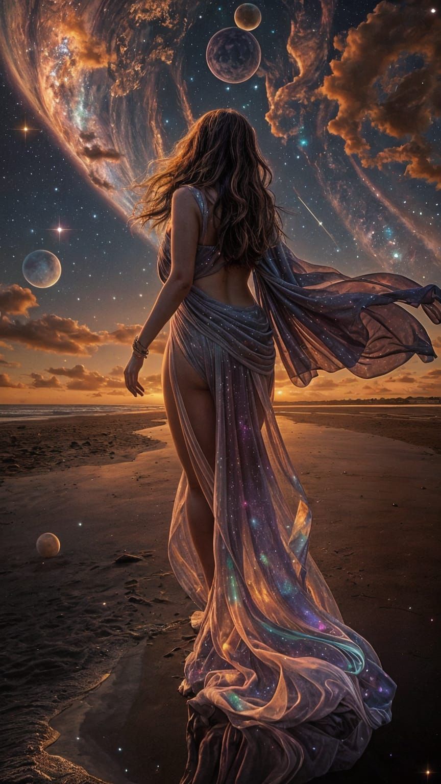 Fat Goddess Embracing Celestial Beauty on Alien Beach