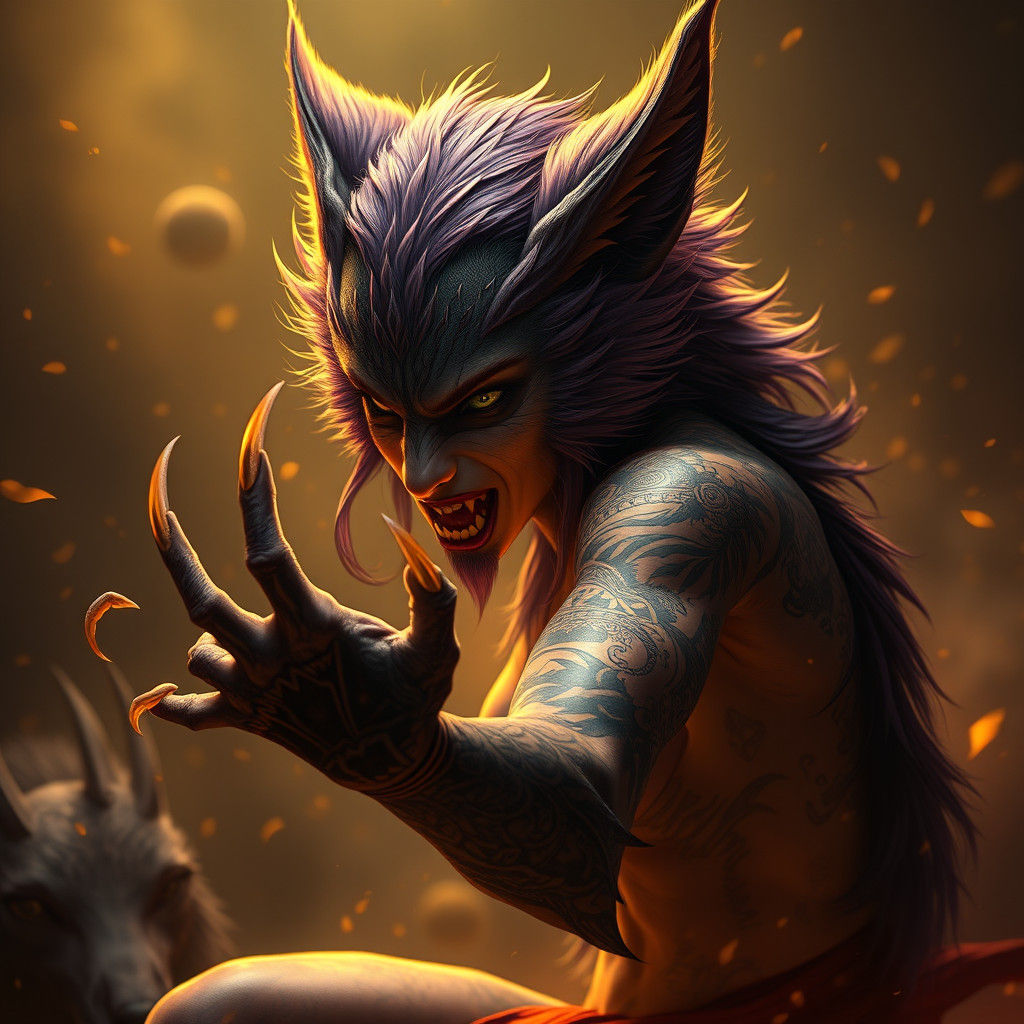 Stunning Werewolf with Tattoos in Dark Fantasy Style