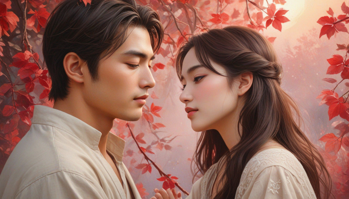 Romantic Harvest Moon Embrace in Soft Watercolor