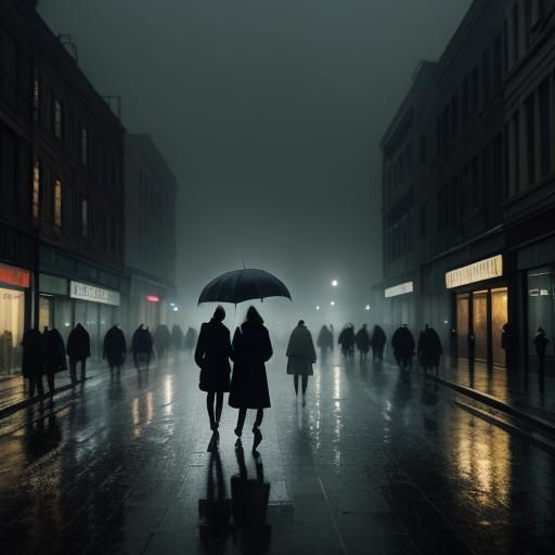 Rainy Cityscape at Night in Cinematic Style