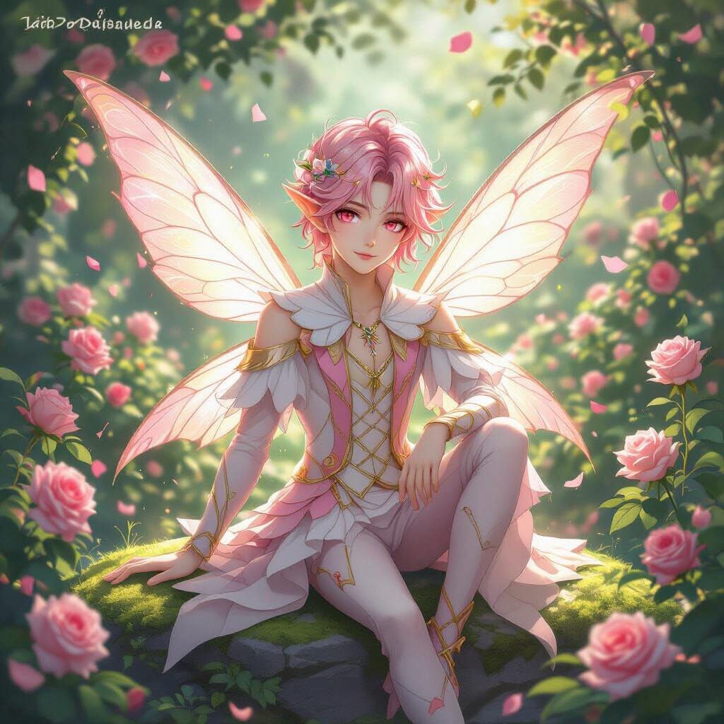 Anime Fairy Prince in Enchanted Rose Garden