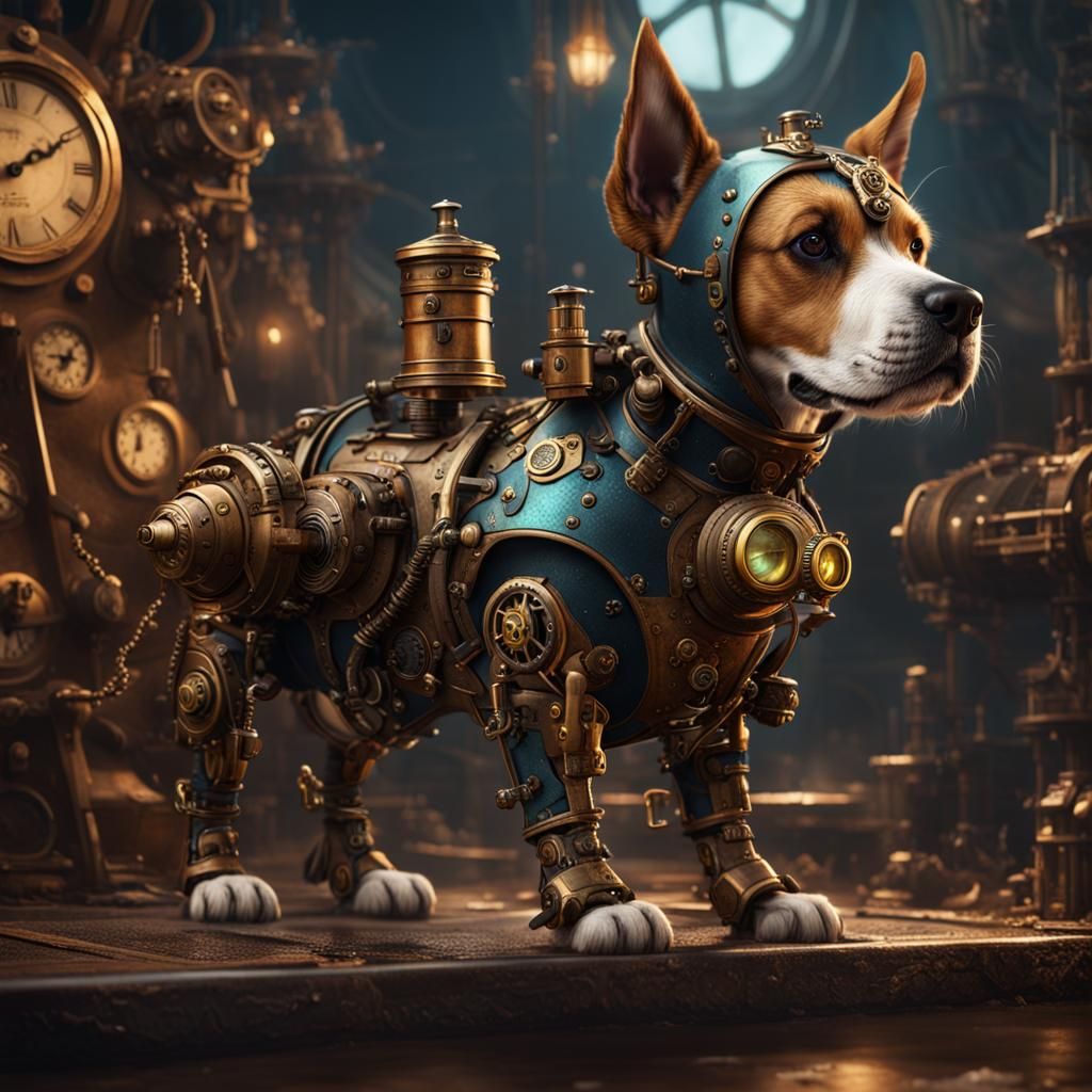Intricate Steampunk Dog Concept Art