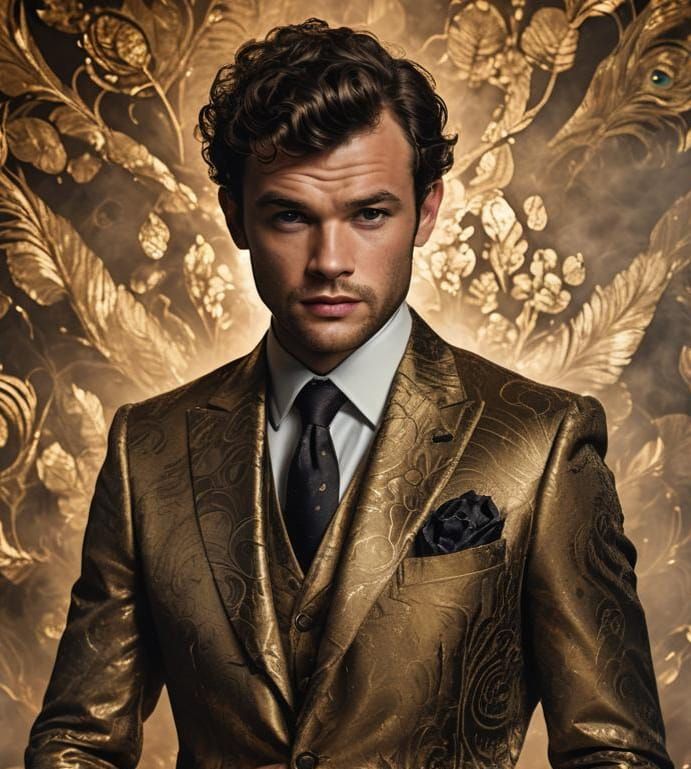Man in Peacock Gold Patterned Suit
