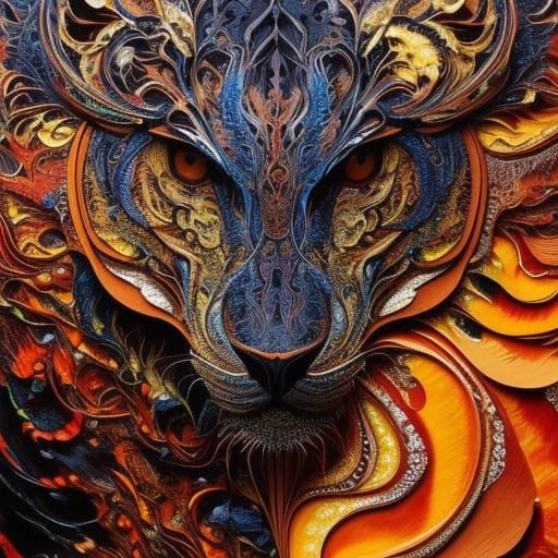 Ghost Tiger in Watercolor and Calligraphy