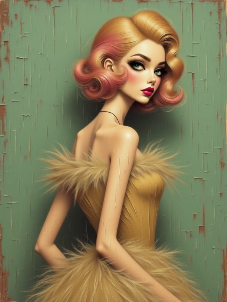 1950s Pin Up Woman with Pink Tipped Hair