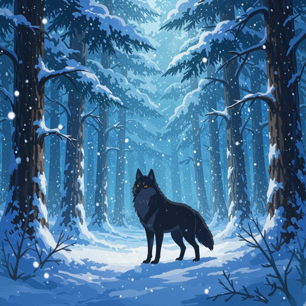 Anime Wolf Girl in Magical Snowy Forest