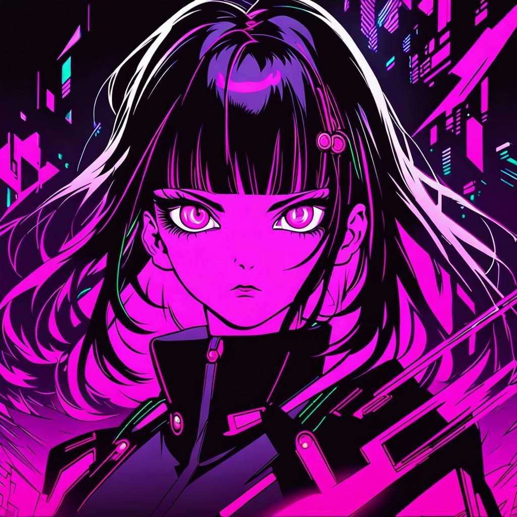 Cyberpunk Woman Portrait in Neon-Lit Cityscape