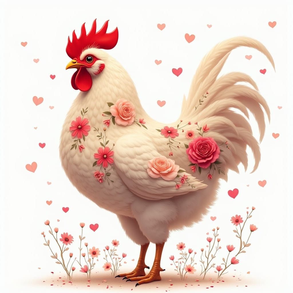 Majestic Hen in Whimsical Floral Patterns