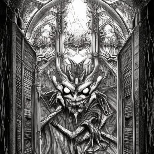 Sinister Demon Peeking Through Doorway