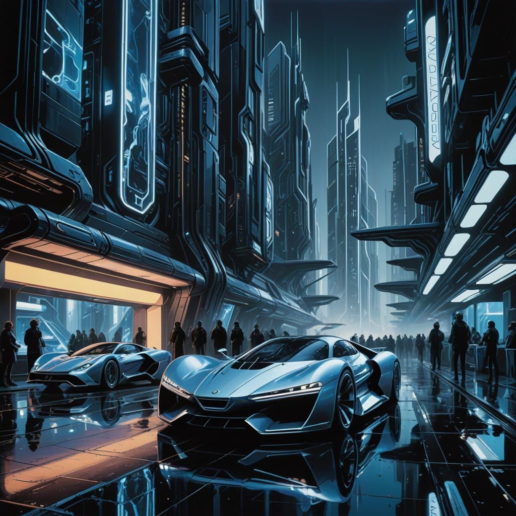 Futuristic Cityscape at Midnight in Cyberpunk Style