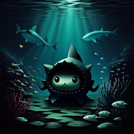 Shark-Kitten Lurking in the Dark Abyss