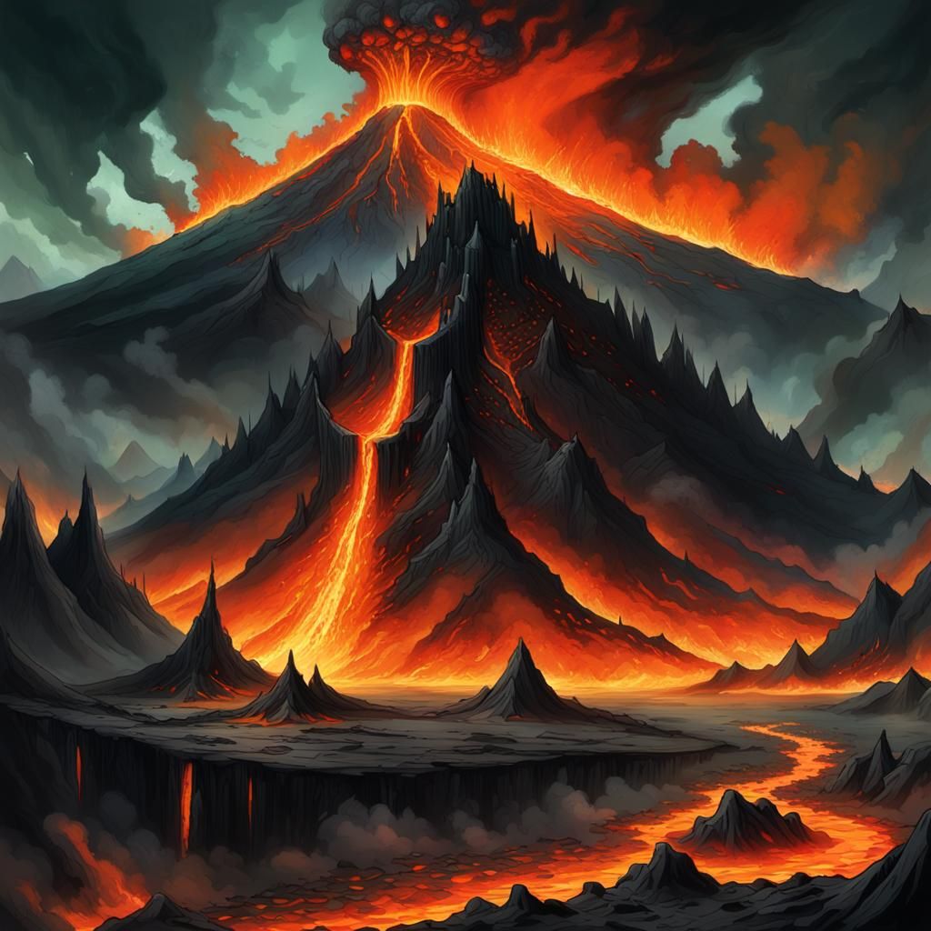 Volcano Eruption in Dark Fantasy Realm