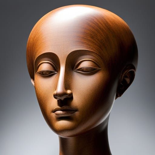 Wooden Statue of Girl with Short Boyish Hair