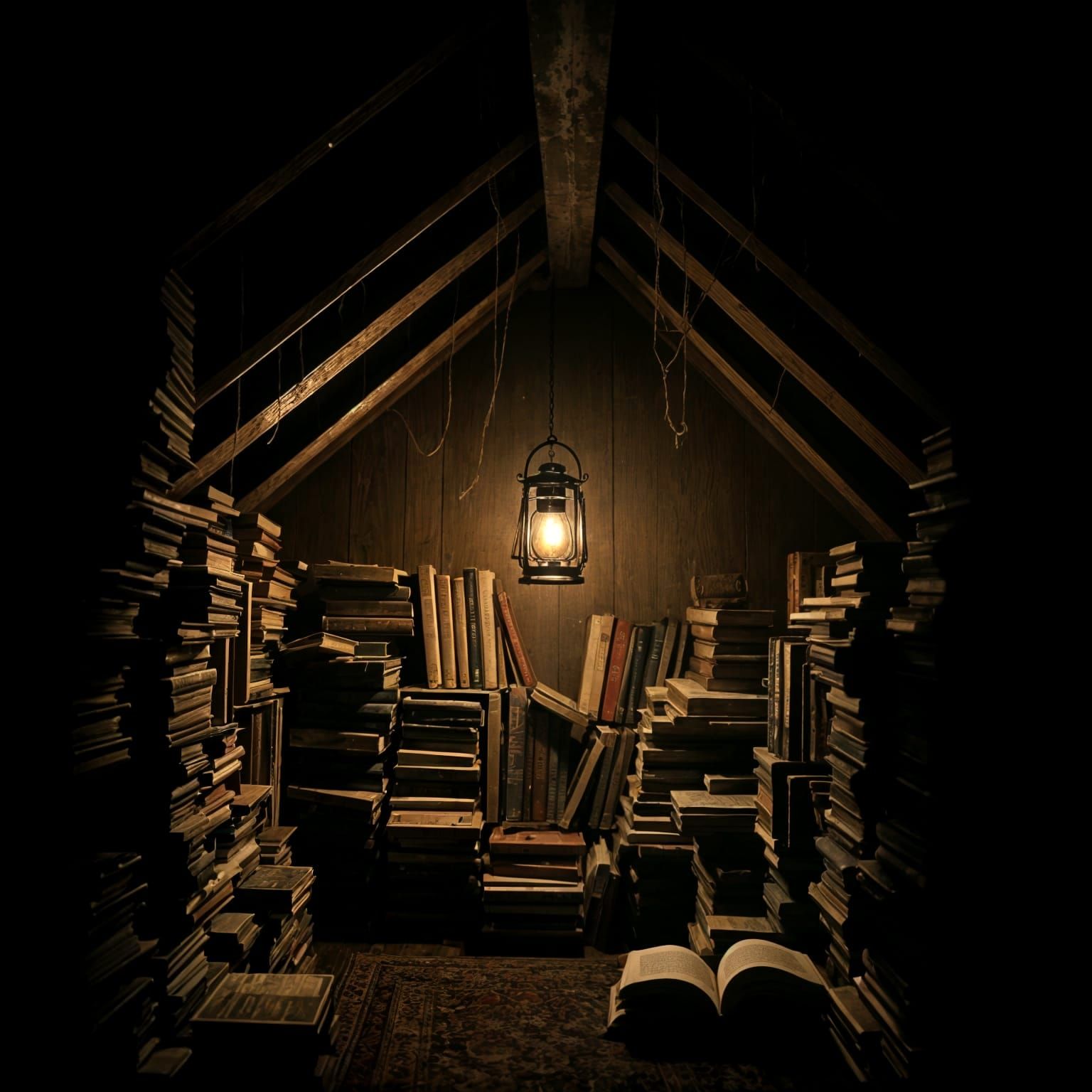 Cozy Attic Reading Den by Flickering Lantern