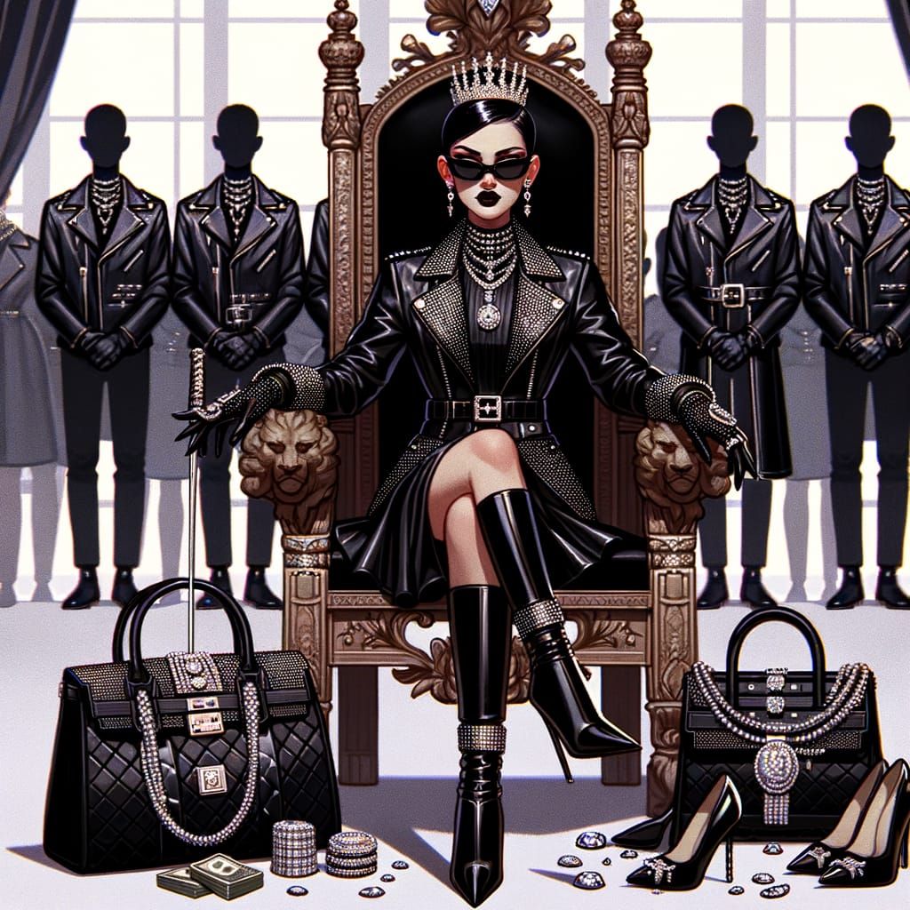 Leather Clad Villain Queen on Opulent Throne