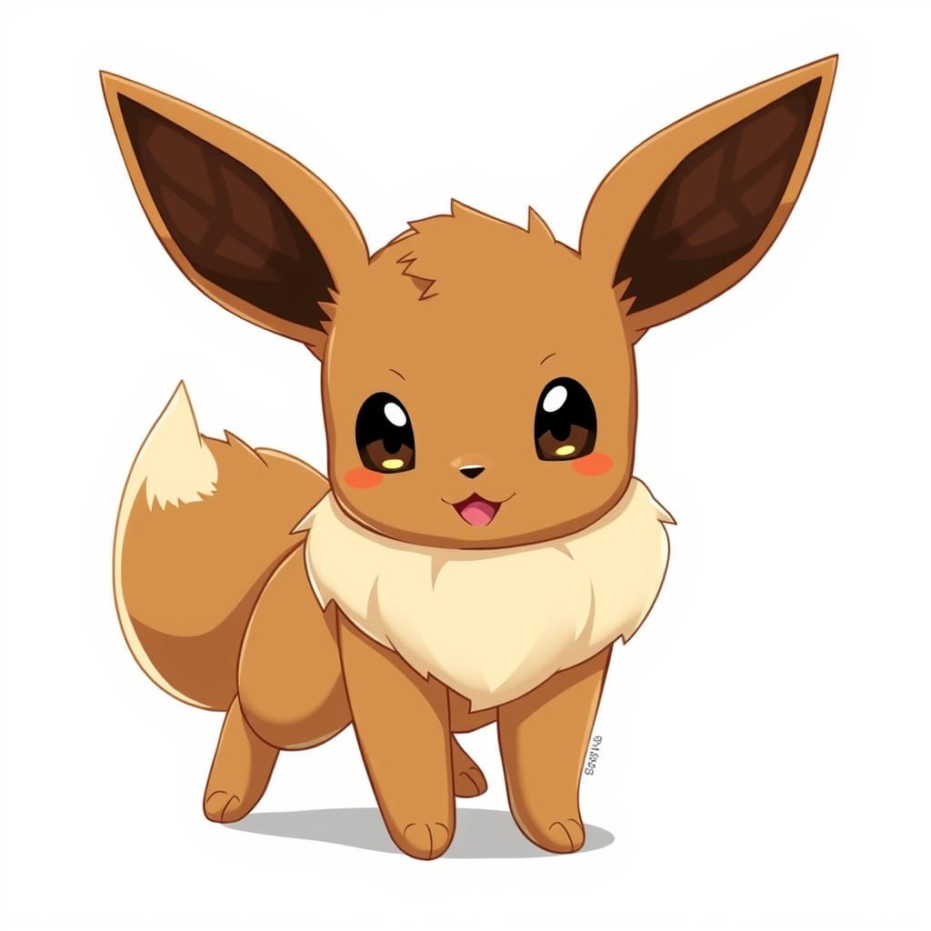 Cute Anime Eevee with Fluffy Brown Body and Expressive Eyes