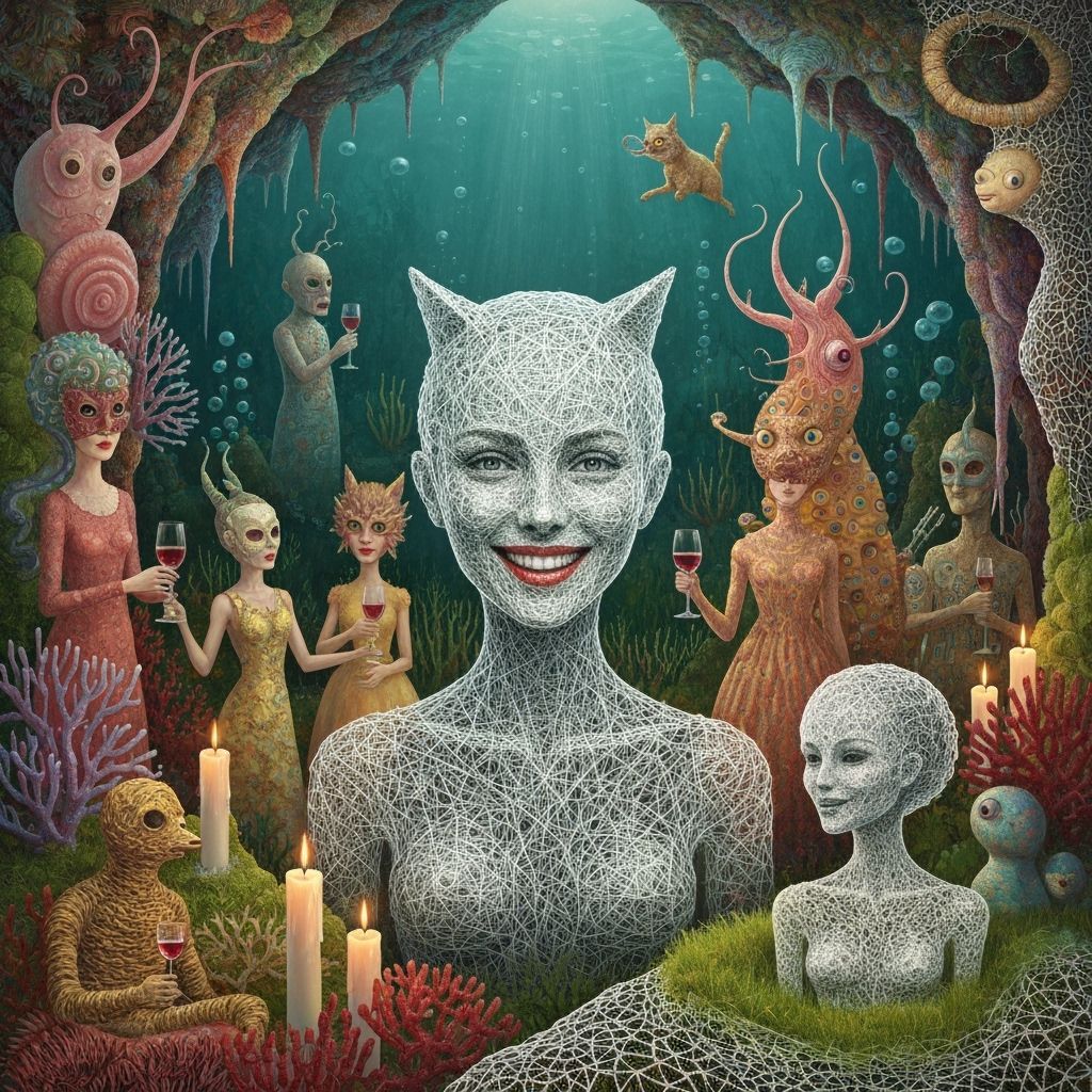Surreal Undersea Garden Party with Whimsical Creatures