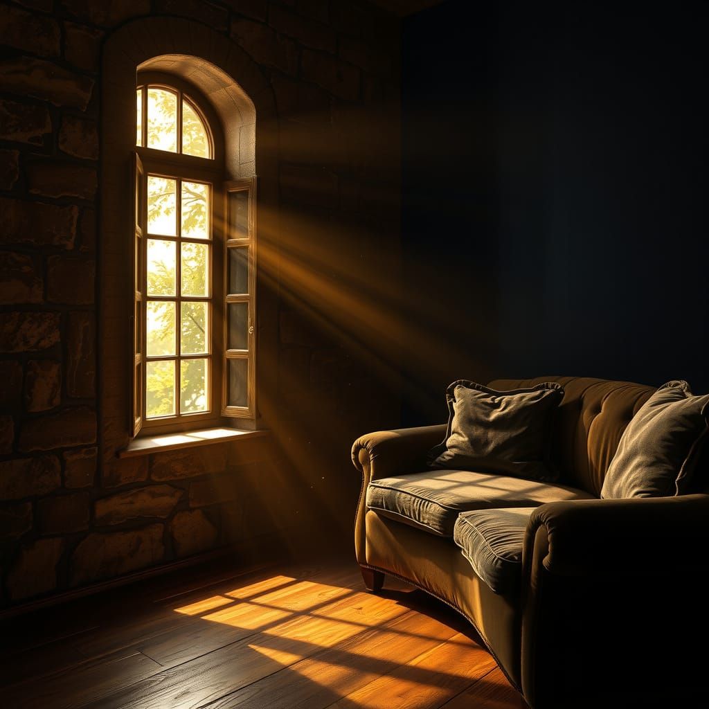 Mystical Room Bathed in Warm, Golden Light