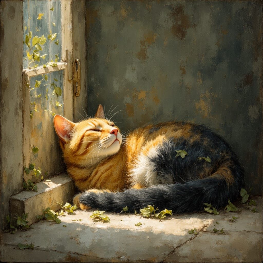 Alley Cat Asleep in Pastel Style