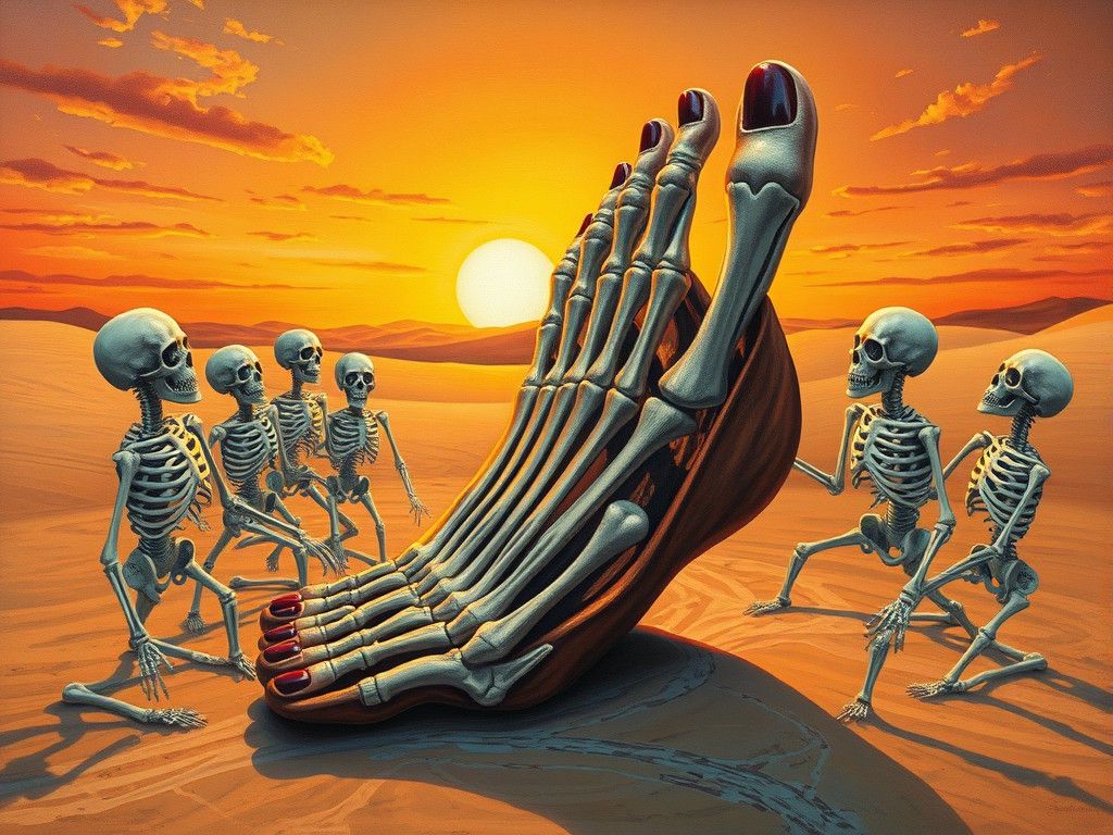Surreal Desert Scene with Giant Foot in Dali Style