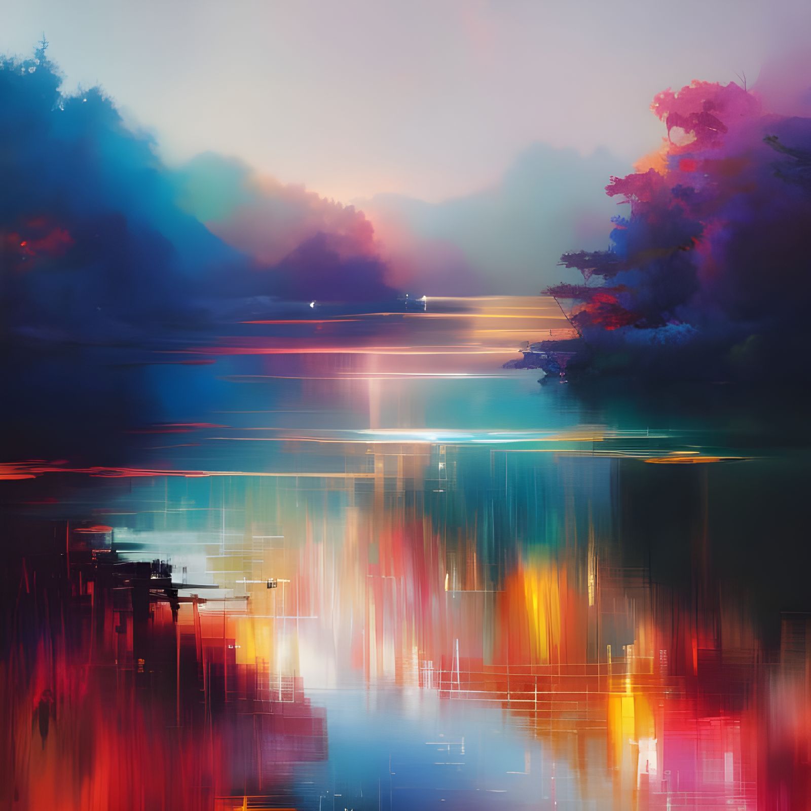 Colorful River Inspired by Japanese Calligraphy