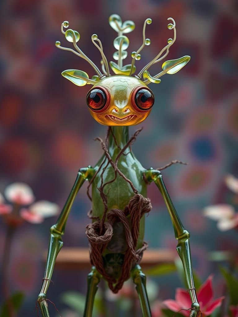 Bizarre Glass Menagerie Creature in Colorful Forest