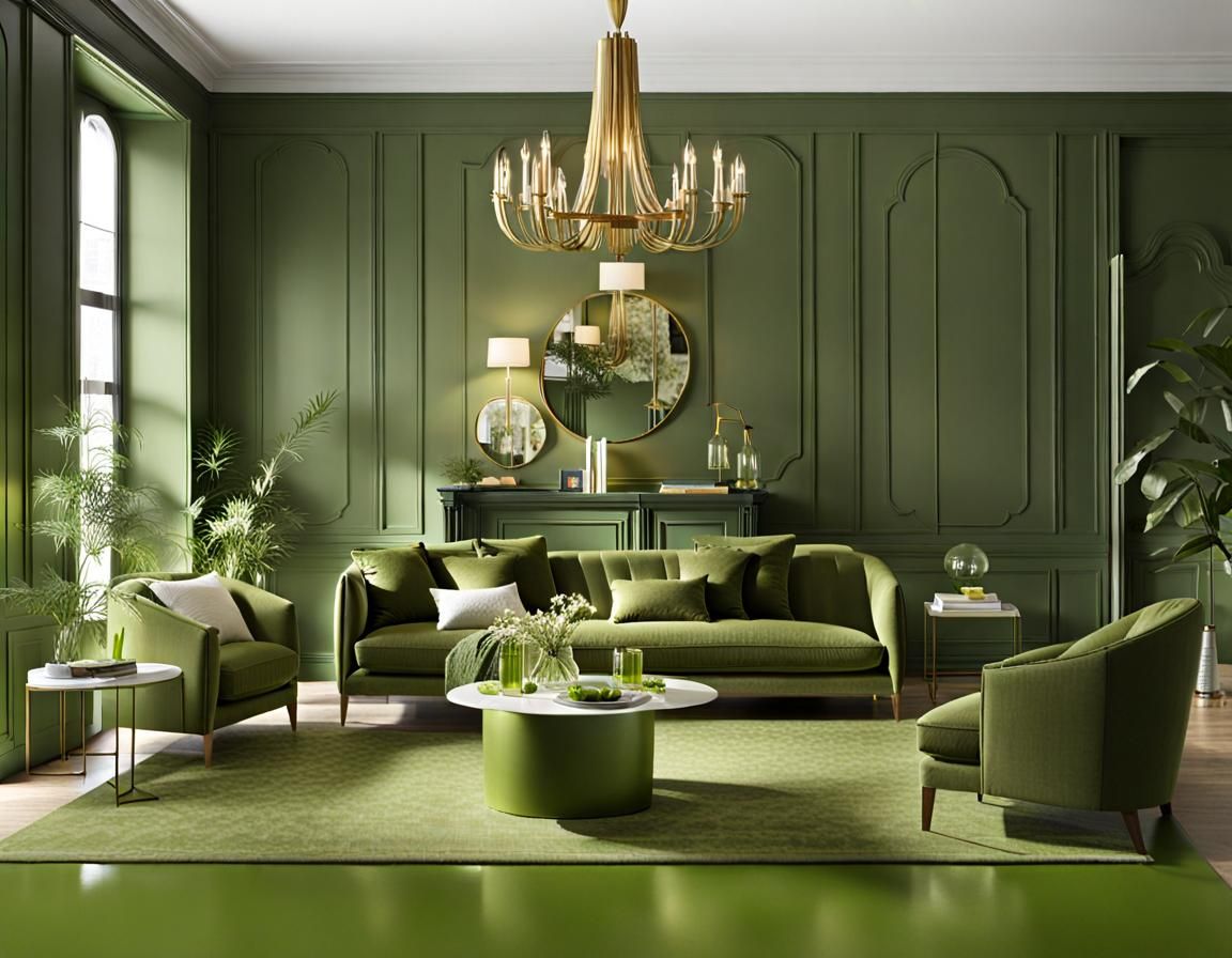 Olive Green Monochromatic Room Interior