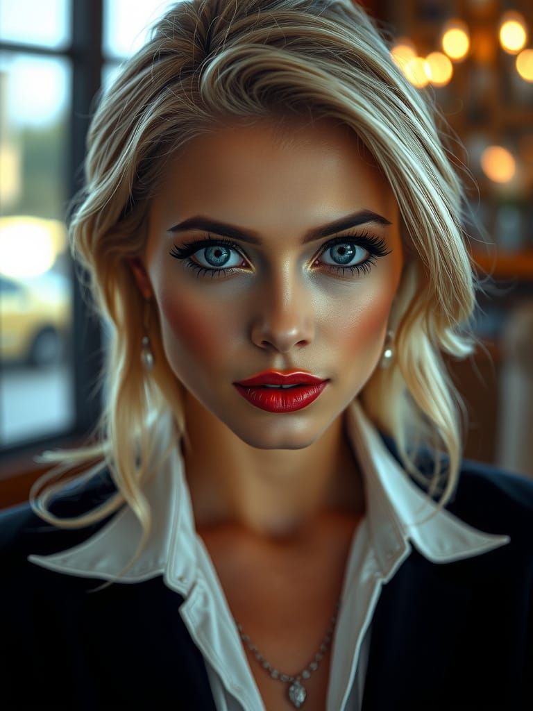 Glamorous Blonde Woman Portrait in Hyperrealistic Style