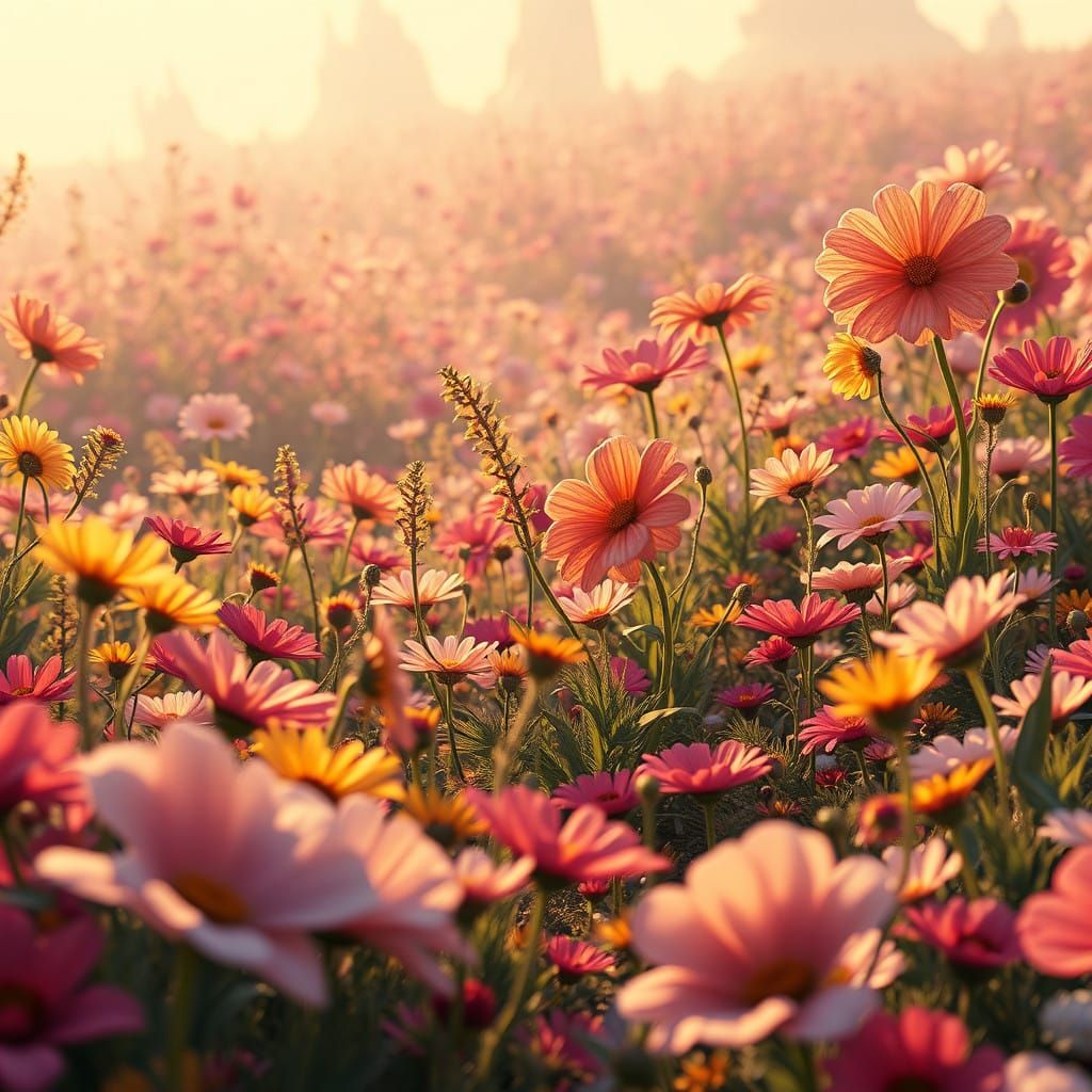 Enchanted Floral Wonderland in Whimsical Art Style